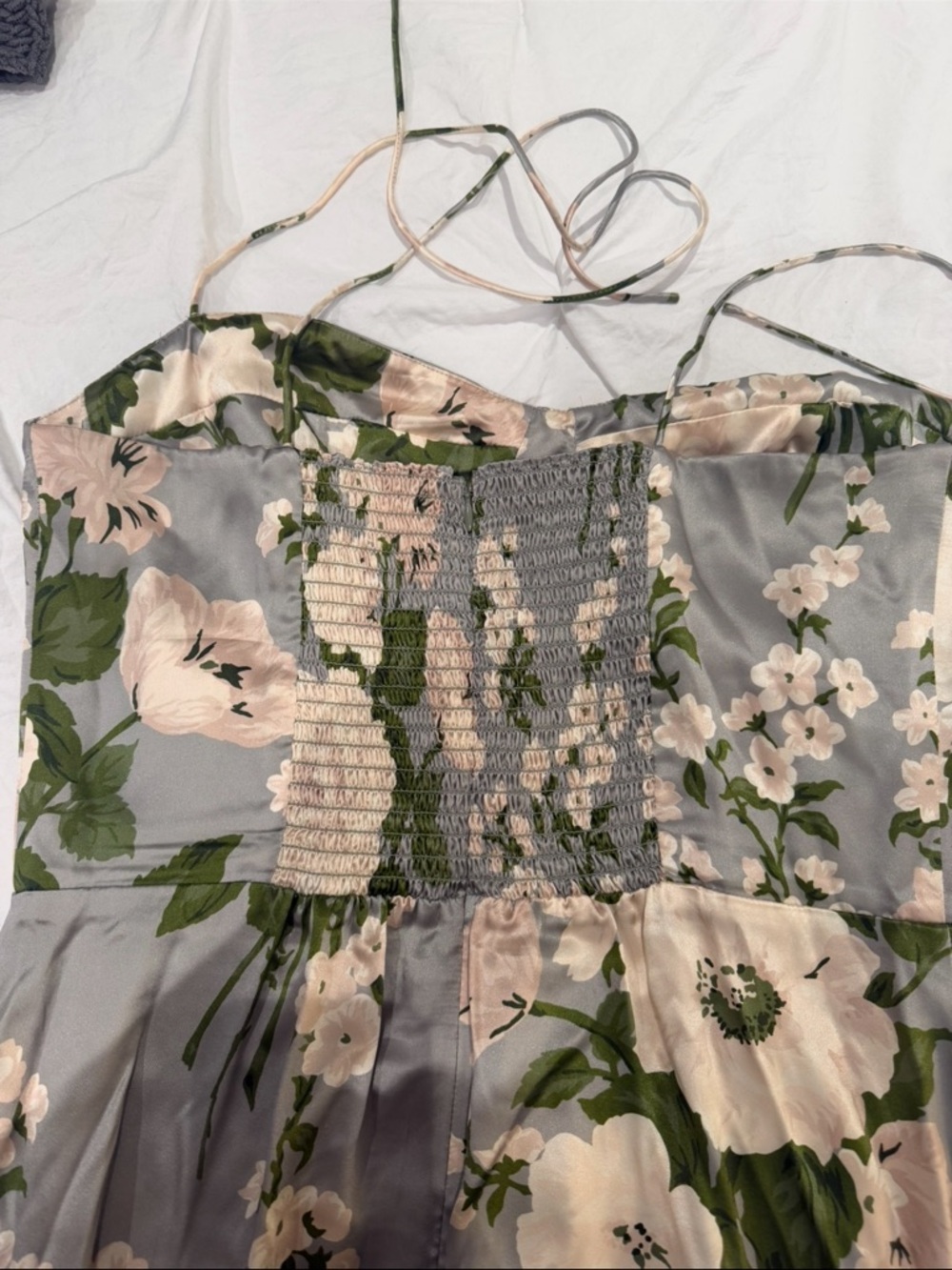 Reformation Marguerite Silk Maxi Dress in Sage Green and Cream Floral - Picture 8 of 8
